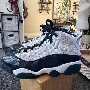 EUC Air Jordan Six 6 Rings Gray/Blue/Ice/Metallic Gold 323432 -147 Youth 1.5